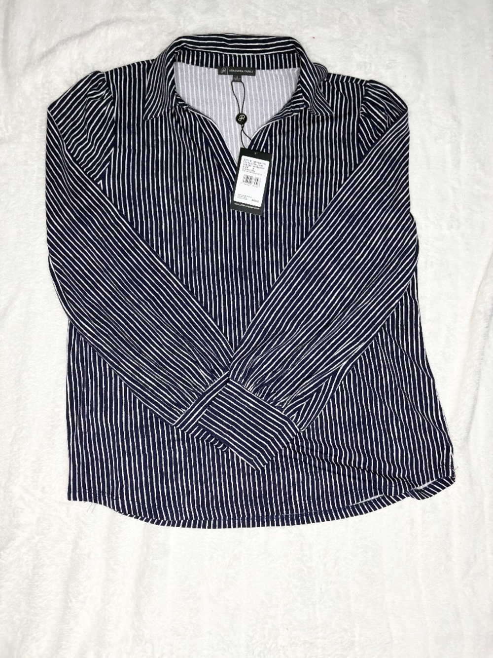 NWT Adrianna papell Blouse Women’s S Blue/White long sleeve collared top